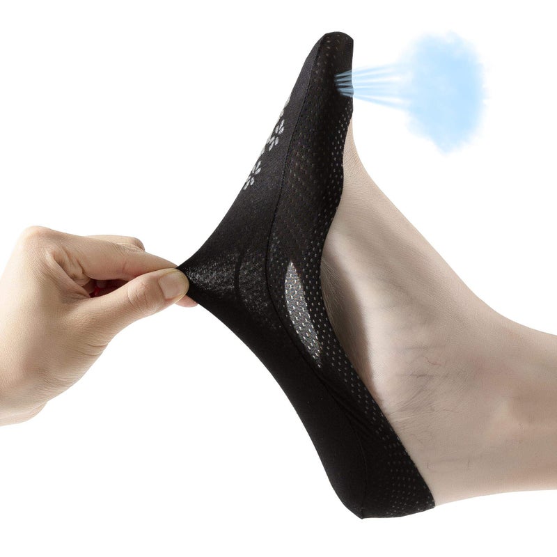Jarseen 4 Pairs No Show Liner Socks Women's Low Cut Cotton Nylon Boat Invisible Hidden Socks Non-Slip for Flats (Black, Shoe-Size 9-11) - Image 1